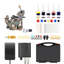 Полный комплект татуировки однокатаная машина пистолет Профессиональный Стартер татуировки набор 5 чернил блок питания и чехол для тела Искусство