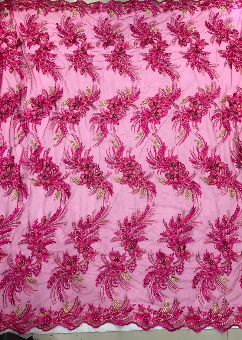 

2017 Newest design for Nigerian wedding Beautiful flower embroidery African net lace fabric beaded French tulle mateiralNA853B-2