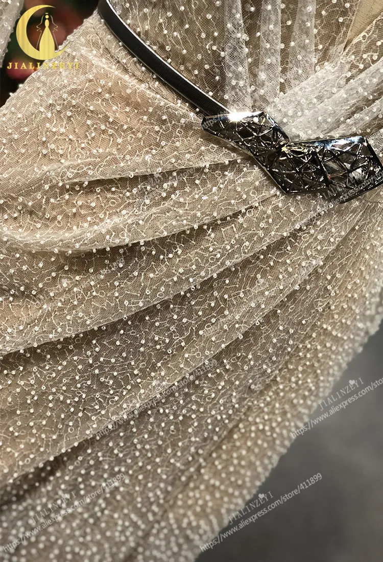 JIALINZEYI Настоящее Изображение роскошный длинный рукав Блестки Высокое качество Русалочка платья для торжеств вечернее платье
