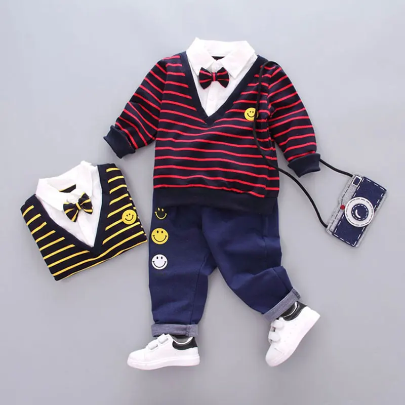 Spring Newborn Baby Boy clothes Set T-shirt + Stripe Pants 2 pcs suit for Baby Boy's Gentleman baby fashion Clothing Sets