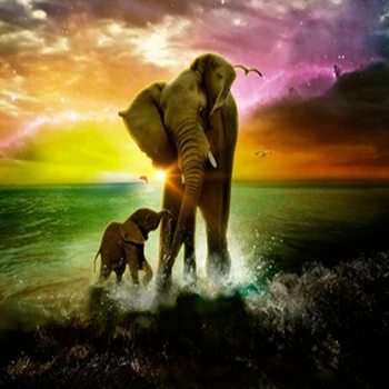 

NEW 5D Round Diamond Embroidery Wall Decor Puzzle Elephant Diamond Painting DIY Diamond Mosaic Picture of Rhinestone YF185