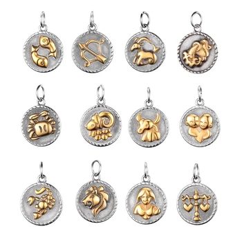 

12 Pendants Zodiac Sign Charms Twelve Constellation Stainless Steel Pendants DIY Necklace Pendants