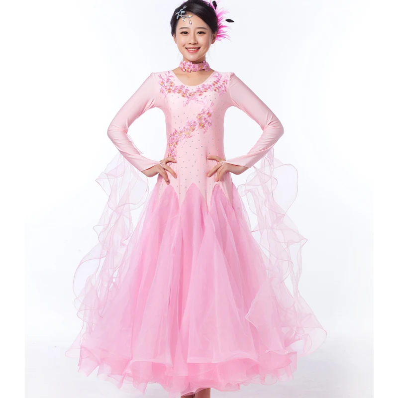 

New 2017 Women Ballroom Waltz Dancing Dresses Red Pink Blue Yellow Standard Ballroom Competition Dance Dress 7 Colors