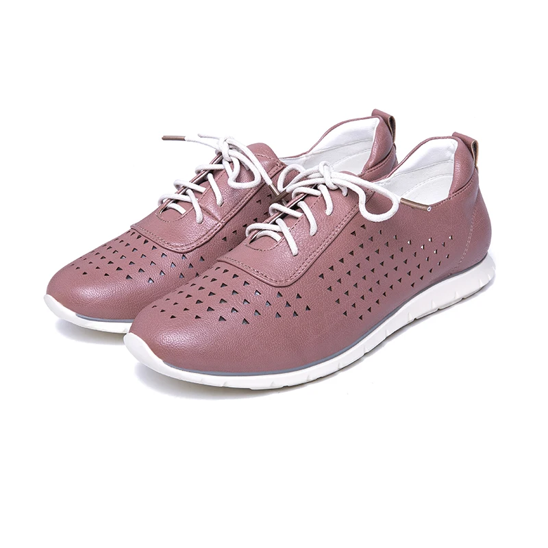 AIMEIGAO 2019 New Lace Up Flats Shoes Soft Leather Comfort Shoes For Women Hollow Out Breathable Casual Shoes Autumn And Spring