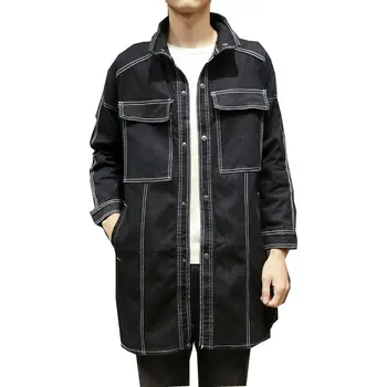 

men denim jackets for men cotton outerwear jean jacket men Long black Slim Fit Casual With Pockets Coats For Men