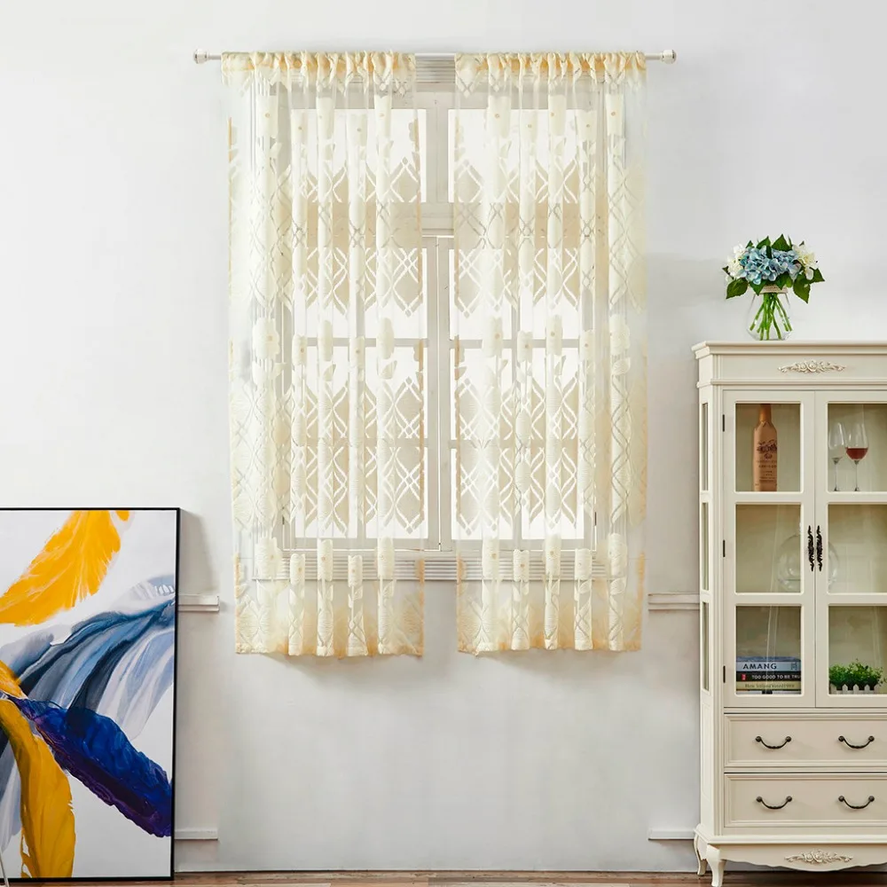 

Tulle Curtains Printed Kitchen Decorations Window Treatments American Living Room Divider Sheer Voile Curtain Modern Valance 4L