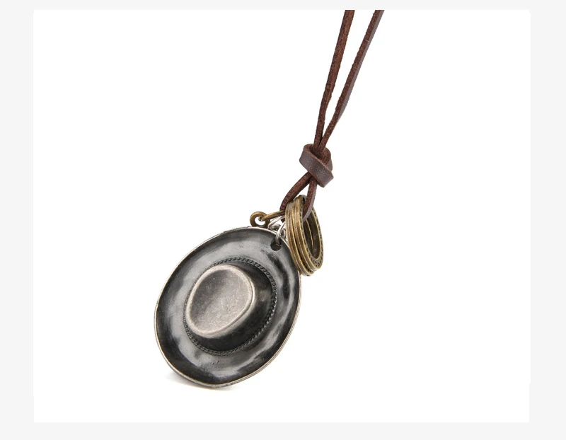 NIUYITID Men's Necklace & Pendants Retro Antique Silver Bronze Cowboy Hat Jewelry Boys Necklaces For Women Leather Vintage (1)