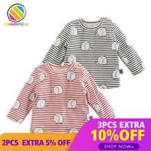 Lemonmiyu/Хлопковые футболки в полоску с длинными рукавами для малышей, стеганые футболки с рисунком, топы с круглым вырезом для новорожденных, детская мягкая футболка