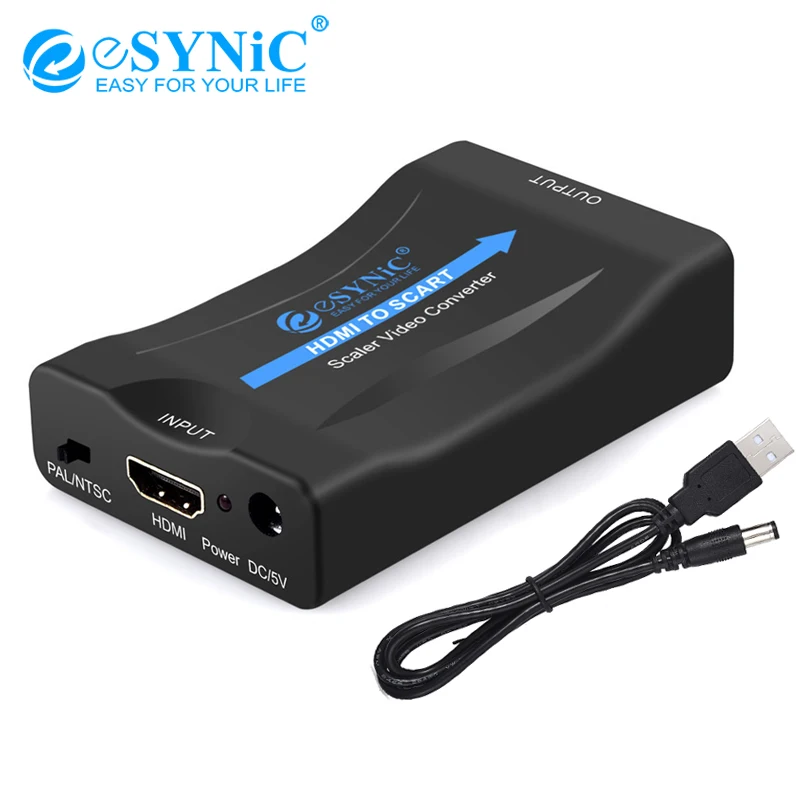 ESYNiC 1080P HDMI конвертер SCART Поддержка NTSC PAL высококлассный адаптер сигнала для HD tv DVD портативный видео аудио конвертер