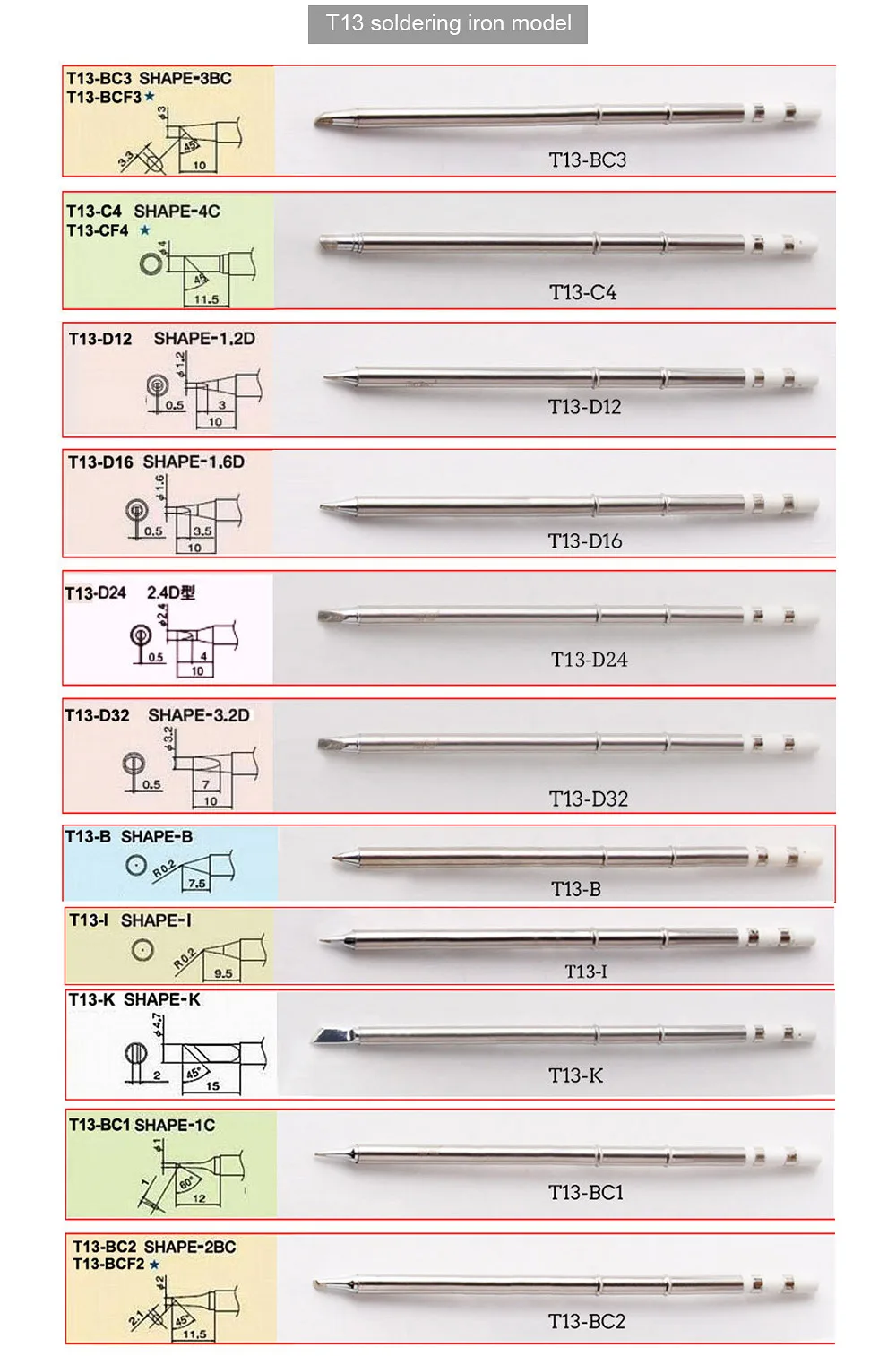 T13 Series Soldering Iron Tips High Quality Repair Welding Tools Use d For BAKON 950D Portable Rework Soldering Station Iron Tip aluminum filler rod