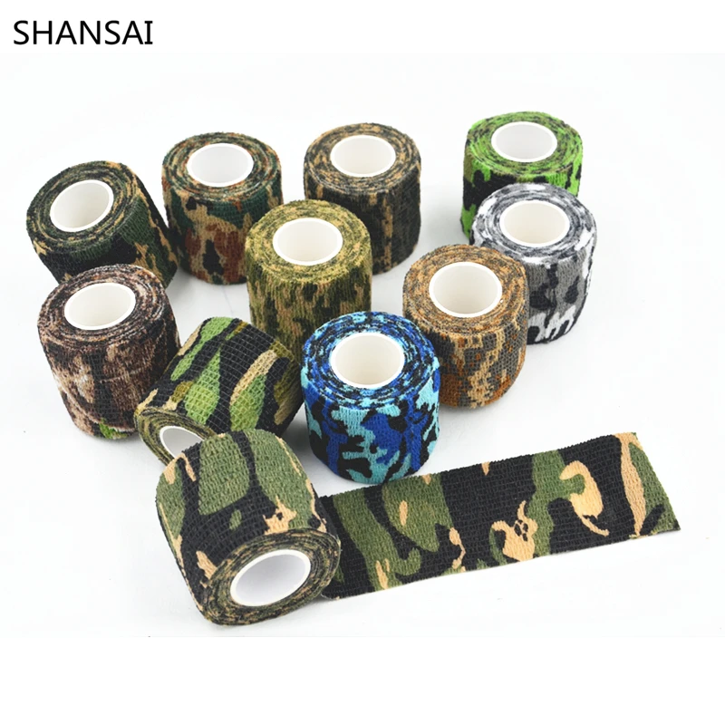 

5cmx4.5m Kinesiology Tape Telescopic Non-woven Fabric Stretch Bandage Army Camo Hunting Shooting Tool Stealth Tape(6PCS/LOT)