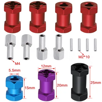 

4pcs Aluminum RC Car 12mm Hex Wheel Hub Drive Adaptor 15/20/25mm Extension Combiner Coupler for 1/10 Scale RC Crawler