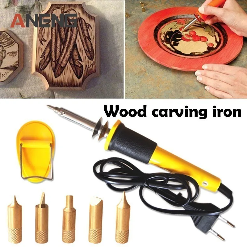 

7pcs 30W 220V Pyrography Tool 1 Soldering Iron 5 Solder Point 1 Stand Wood Carving Soldering Iron Wood Burning Pen Set