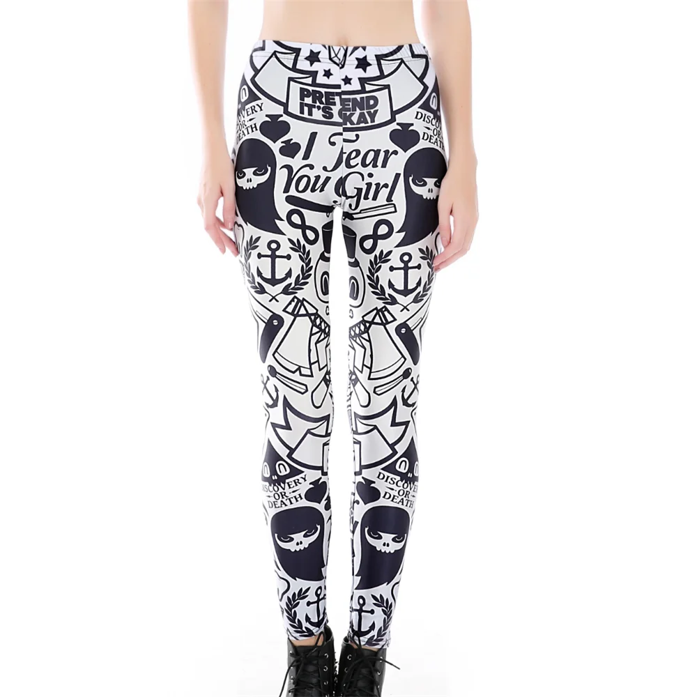 Hot Womens Pirate Costume Digital Printing Leggings WHITE BLACK Fitness