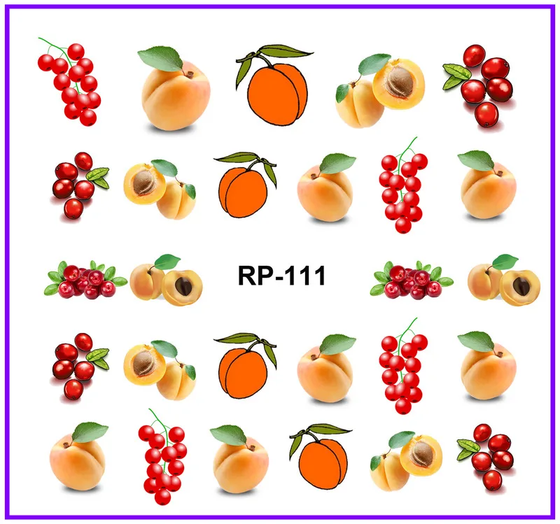 UPRETTEGO искусство ногтей Красота наклейка на ногти водная наклейка слайдер фрукты вишня клубника Виноград банан яблоко RP109-114 - Цвет: RP111