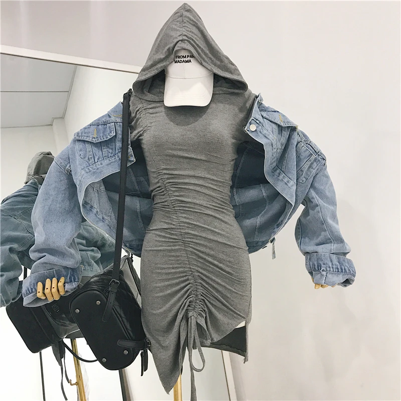 

Autumn New Fashion Chic Drawstring Hooded Dress Women Ladies Dress Long Sleeve Women'S Clothing