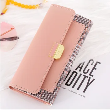 

2019 New Fashion Women Wallets Plaid Pu Leather Hasp Wallet Women's Long Design Purse Ladies Solid Card Holder Handbag Female