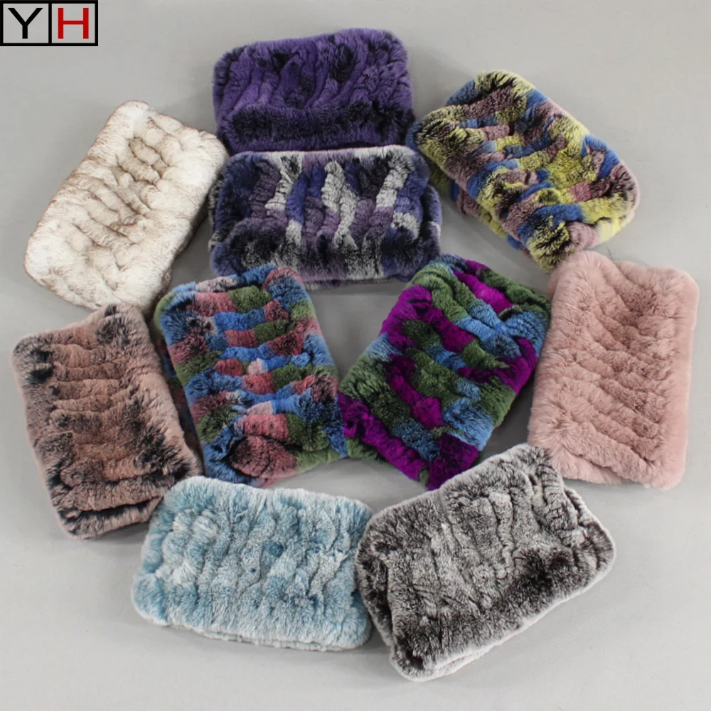 

Real Rex Rabbit Fur Scarf 100%Natural Rex Rabbit Fur Headbands Knitted Rabbit Fur Ring Scarves Winter Women warm Fur Scarf