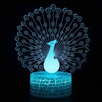 

Beautiful Animals Peacock Acrylic Action Figure illusion 3D Colors Changing Peacock LED Lamp Children bedroom Luminous toys