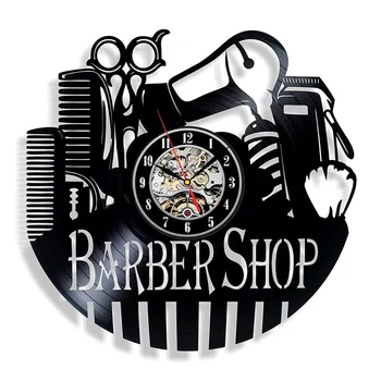 

2019 Hot Sale Saat Klok Barber Shop Wall Clock Design Hairdresser Barbershop Vinyl Record Clocks Watch Decor For Beauty Salon