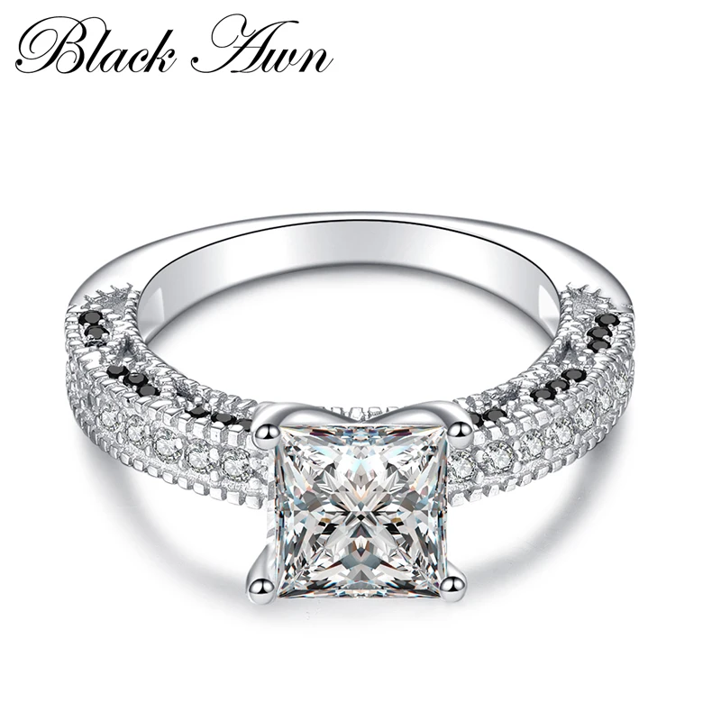 

[BLACK AWN] 925 Sterling Silver Jewelry Trendy Wedding Rings for Women Engagement Ring Femme Bijoux Bague Size 6 7 8 C181