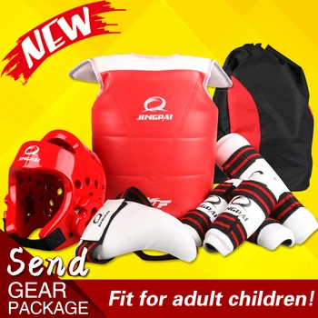 

NEW Adult Children Thickening Taekwondo 5 Piece HeadGear Helmet Full protective shin arm groin crotch protector Guard Bag