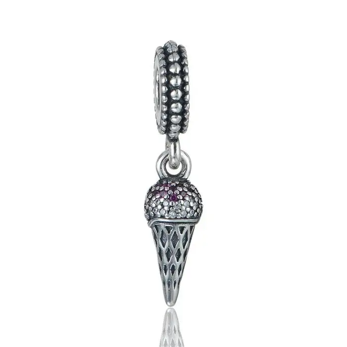 

Fits Pandora Charms Bracelet Ice Cream Dangle Charms Pendant With Red & Clear CZ 925 Sterling Silver Jewelry LW631