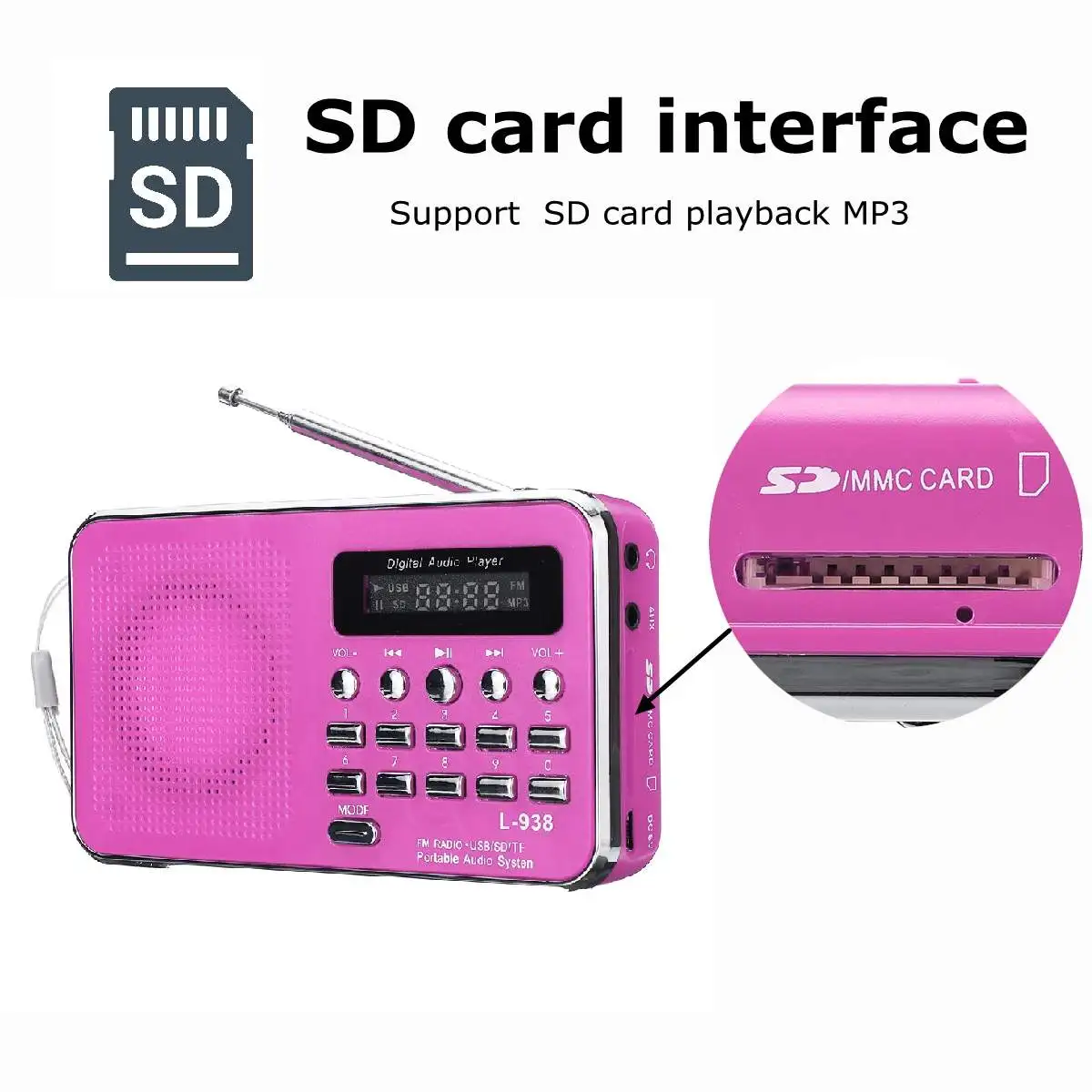LEORY мини портативный радио FM Ручной цифровой FM MP3 AUX SD TF карта USB воспроизведение петля воспроизведения стерео громкоговоритель перезаряжаемый