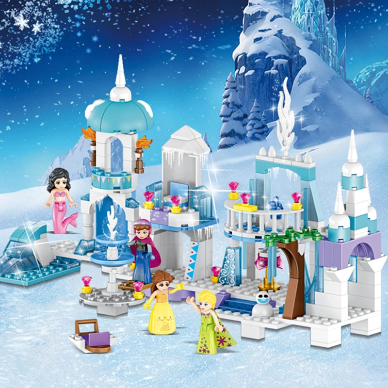 

4 In 1 Princess Mermaid Elsa Anna Ice Castle Friends Model Building Blocks Sets Kids Toys Gift Compatible With Lego