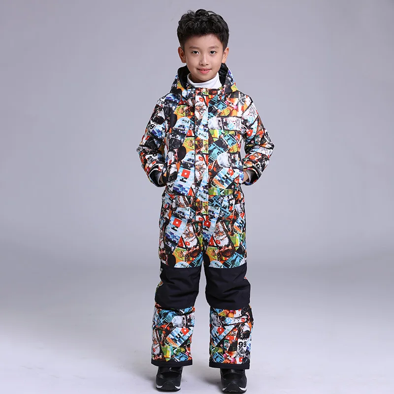 GSOU SNOW Children's Ski Suit Ski Clothing Thick Warm Waterproof Windproof One Piece Ski Wear For Boys Size XS-L