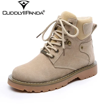 

CuddlyIIPanda 2019 Autumn British Style Western Desert Boots Genuine Leather Vintage Retro Women Fashion Boots Sand Ankle Boots