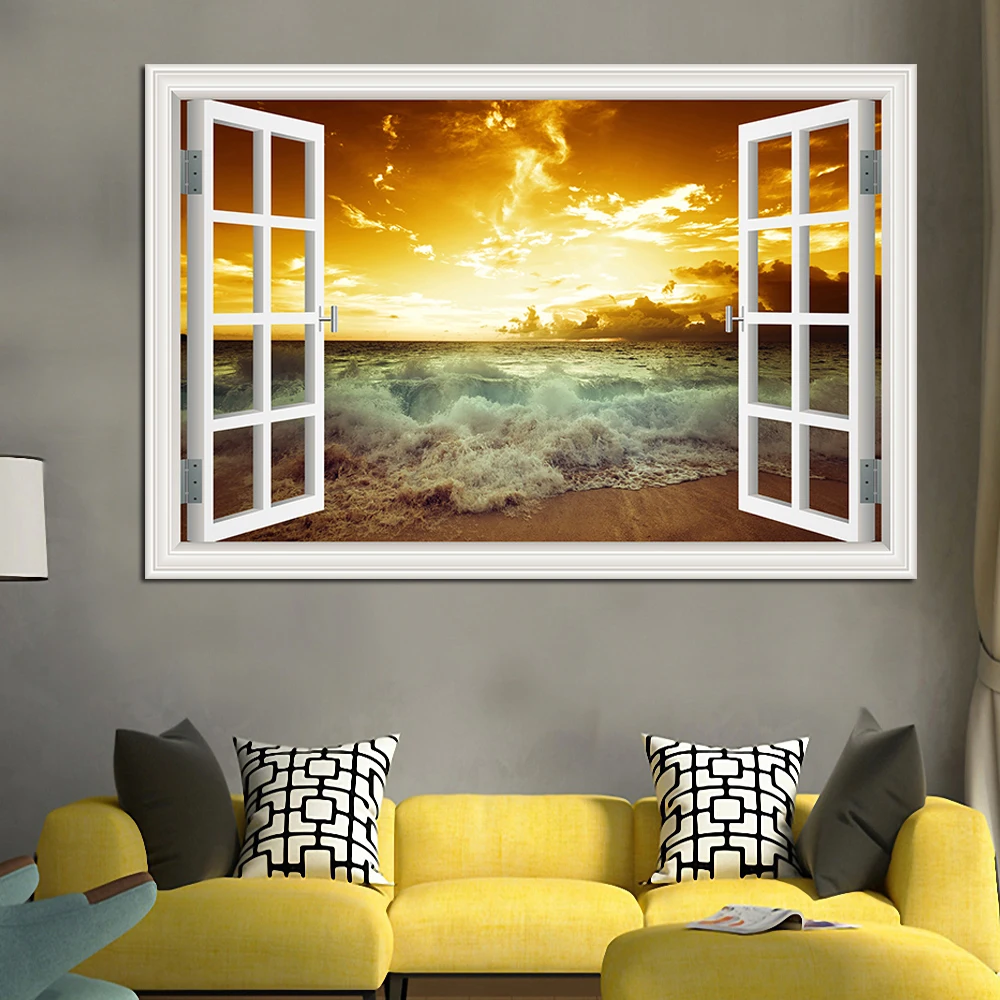 Съемная Настенная Наклейка на окно море пейзаж 3D для гостиной|wall art|removable wall