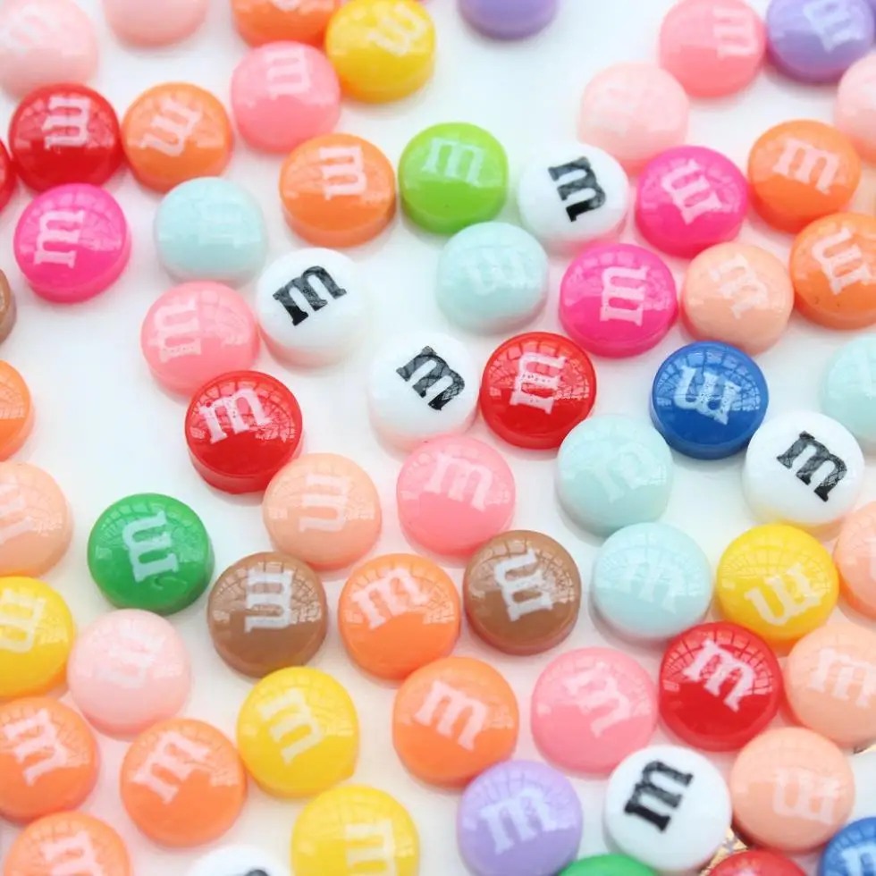 

300pcs mini Resin M Chocolate Beans Candy Home Button Sticker for cell phone 10mm cabochon flatbacks
