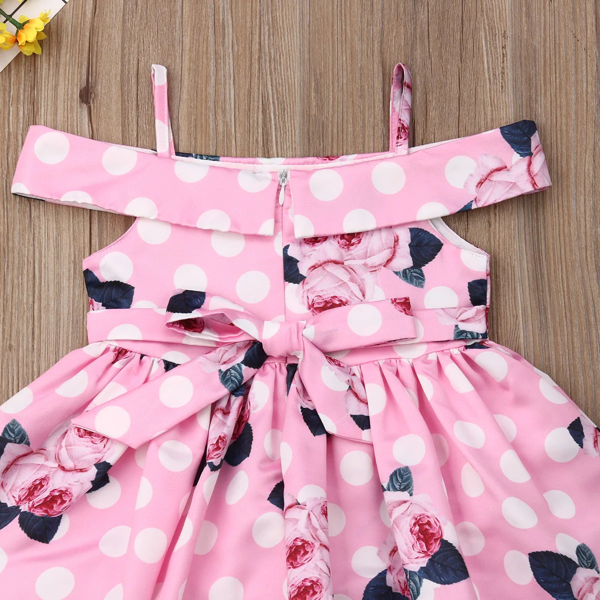 1-6Y Summer Toddler Kids Baby Girl Off shoulder Flower Dot Princess Girls Formal Pageant Party Dress Sundress Clothes