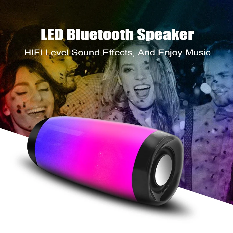 

10W Wireless Bluetooth Speaker with Colorful LED Light Outdoor Portable Column FM Radio TF with Mic Hands Free for Computer 2.1
