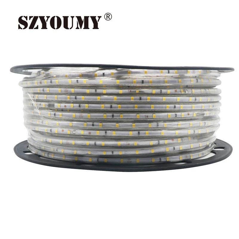 cheap SZYOUMY SMD 2835 220V Outdoor Led Strip Flexible Light 60leds m IP66 Waterproof Led Ribbon Tape +EU Power Plug Home Decoration