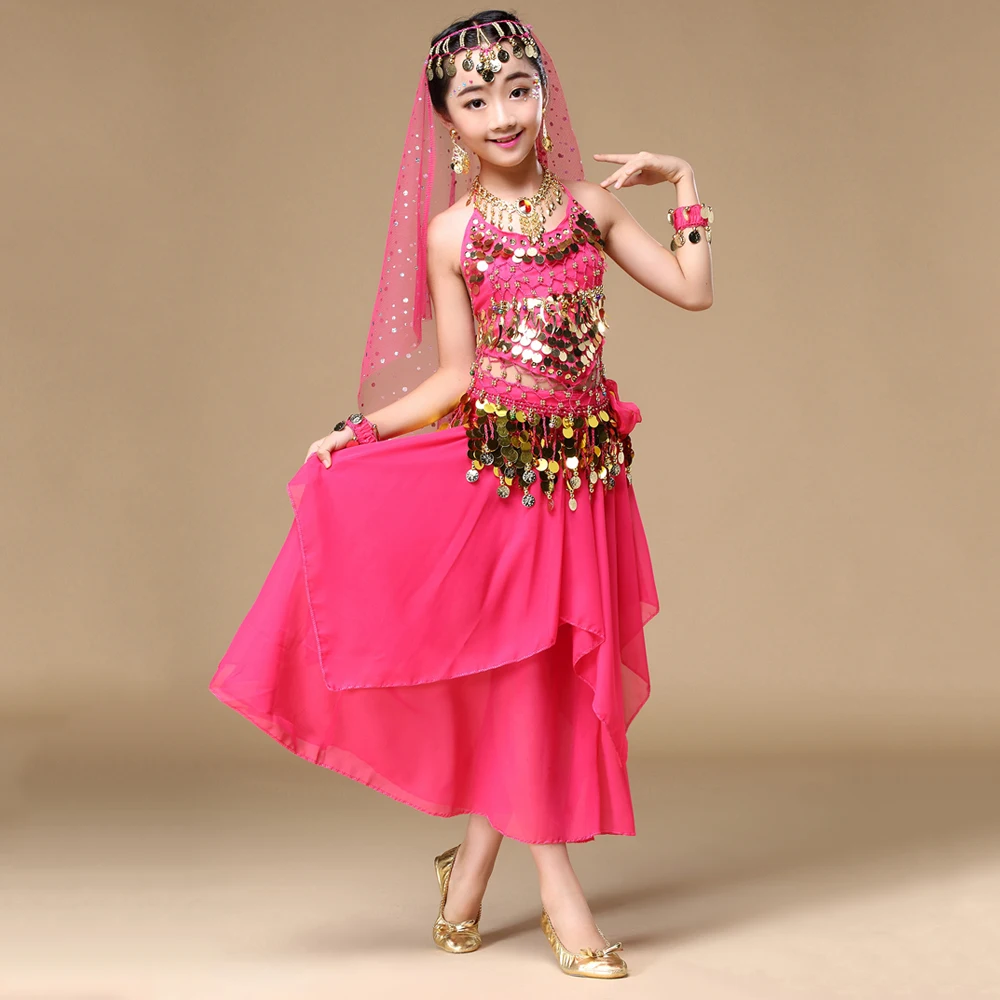 Танец живота костюмы для восточных танцев живота Танцы комплекты для девочек Индийский Болливуд Практика одежда для представлений 6 шт./компл. H015 - Цвет: Rose