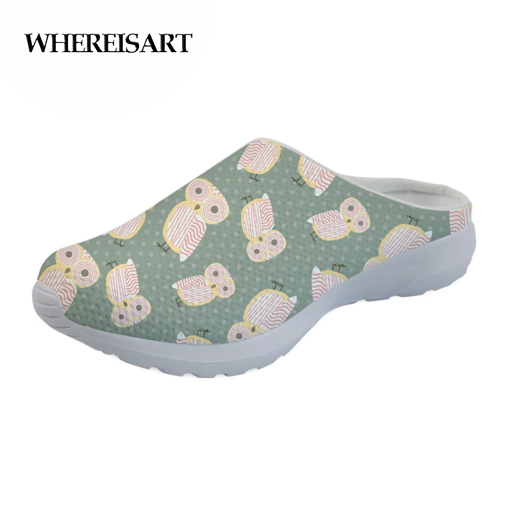 

WHEREISART Women Sandals 2019 Cartoon Owl Pattern Breathable Beach Slippers New Summer Woman Shoes Casual Comfortable Flat Shoe