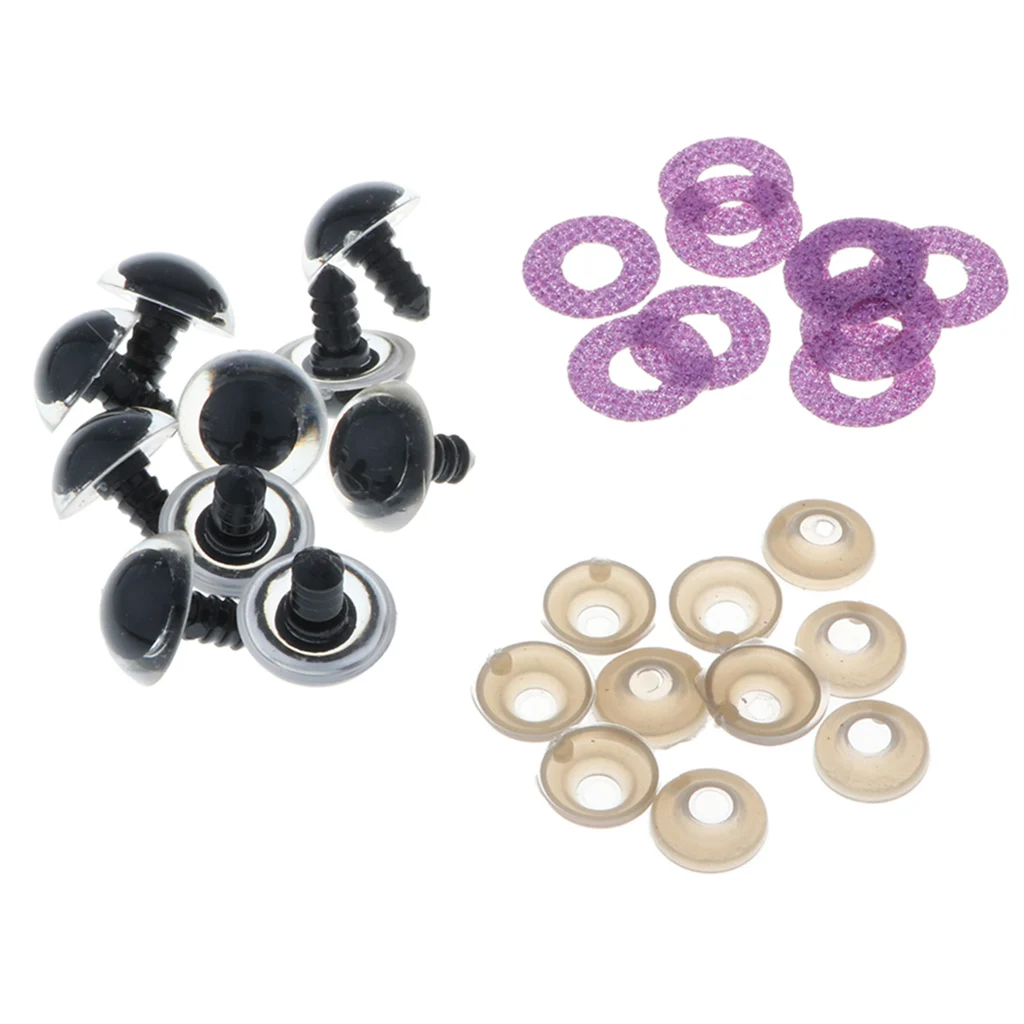 100pcs 10 Colors Plastic Round Safety Eyes + Glitter Nonwovens + Washers For Teddy Bear Soft Stuffed Toy DIY 16mm/18mm/20mm/24mm