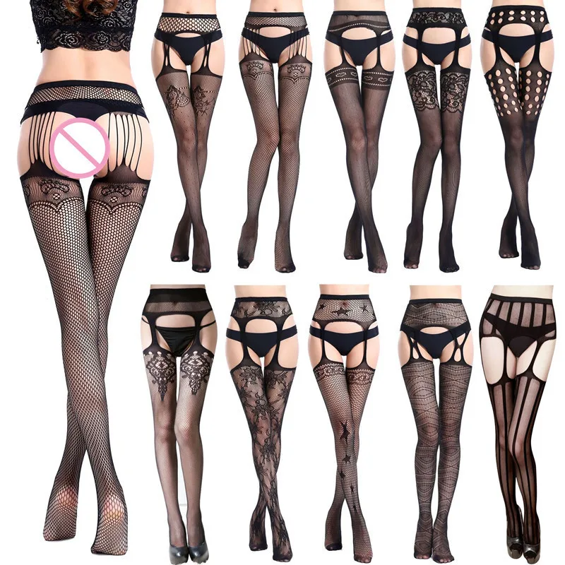 2018 сексуальные тонкие эластичные колготки LingerieHigh Чулки с открытой промежностью