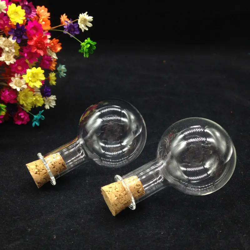 100pcs 33*50mm round ball glass bottle with wooden cork stopper Perfume