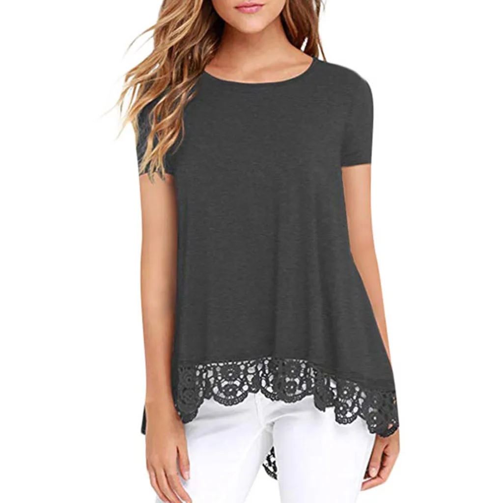 

Sexy Womens T Shirts summer Women Casual O-Neck Short Sleeve tee Loose Lace Patchwork Tops Tunic 2019 T-Shirt Camisetas Mujer
