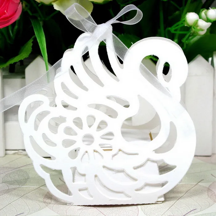 9*10*4cm Swan Laser cut Favor Boxes Party Gift Packaging Paper Box 12pcsin Gift Bags & Wrapping