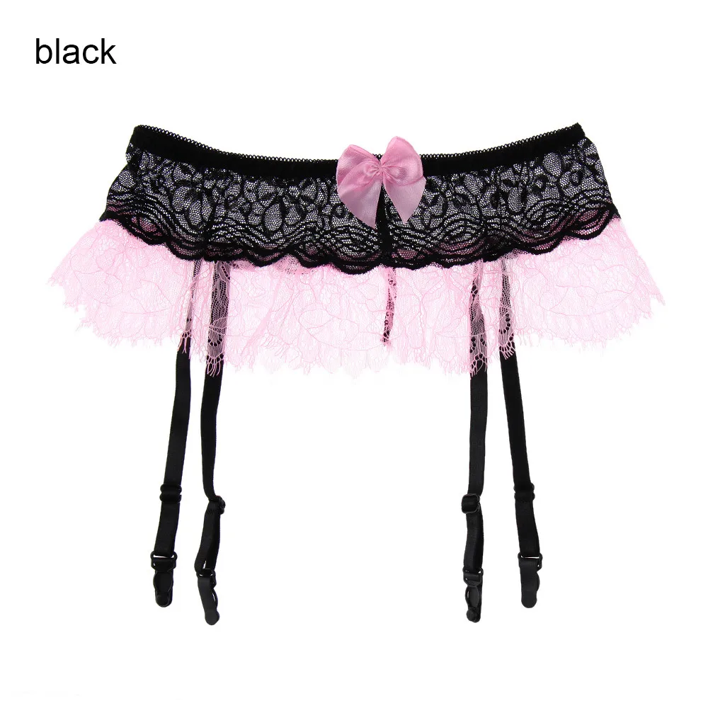 Сексуальные подвязки для ночного клуба, женские кружевные топы, чулки в цветочек, шнуровка на чашечках, подтяжки с бантом, Эротическое нижнее белье для косплея - Цвет: black