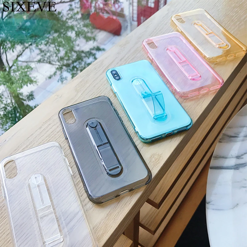 

SIXEVE Cell Phone Case For Samsung Galaxy S8 S9 Plus S7 Edge S7Edge S8Plus S9Plus Bracket ring Luxury clear silicone Soft Cover