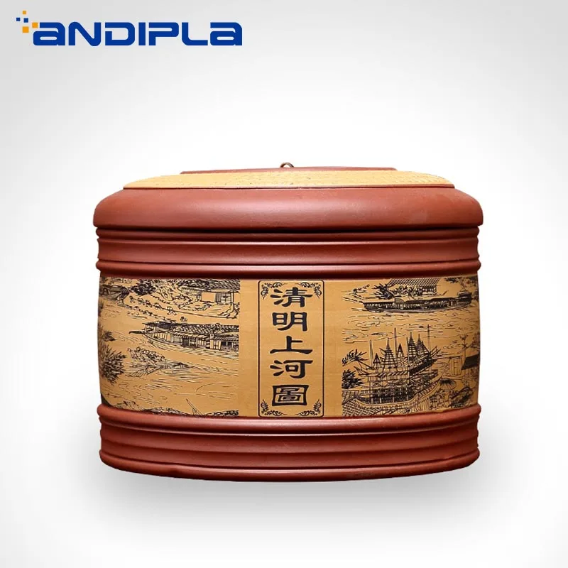 

Authentic Yixing Tea Cans Riverside Scene At Qingming Festival Purple Clay Tea Caddy Jar Puer Cake Storage Creative Home Decor