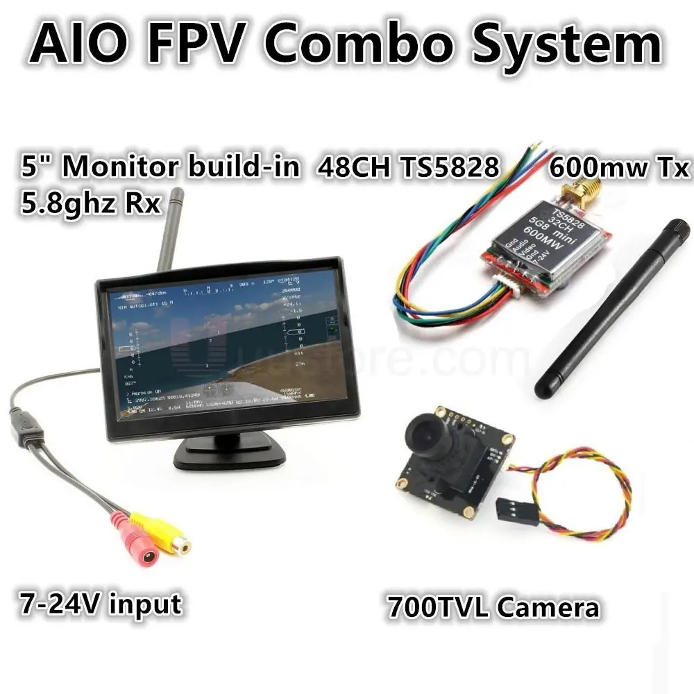 

FPV Combo System 600mw TS5828 Transmitter 700TVL Camera 5.8G 5 inch FPV Monitor Receiver for DJI Phantom QAV250 Quadcopter