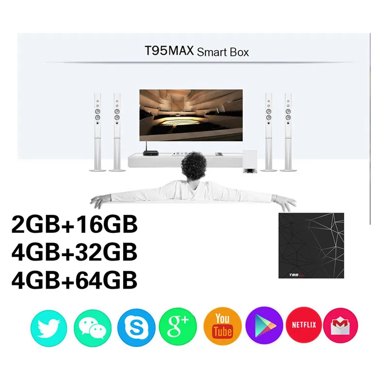 ТВ Приставка Smart TV T95 Max 2 ГБ + 16 ГБ/4 Гб 32 64 Android 9 0 USB 3 четырехъядерный мини приставка