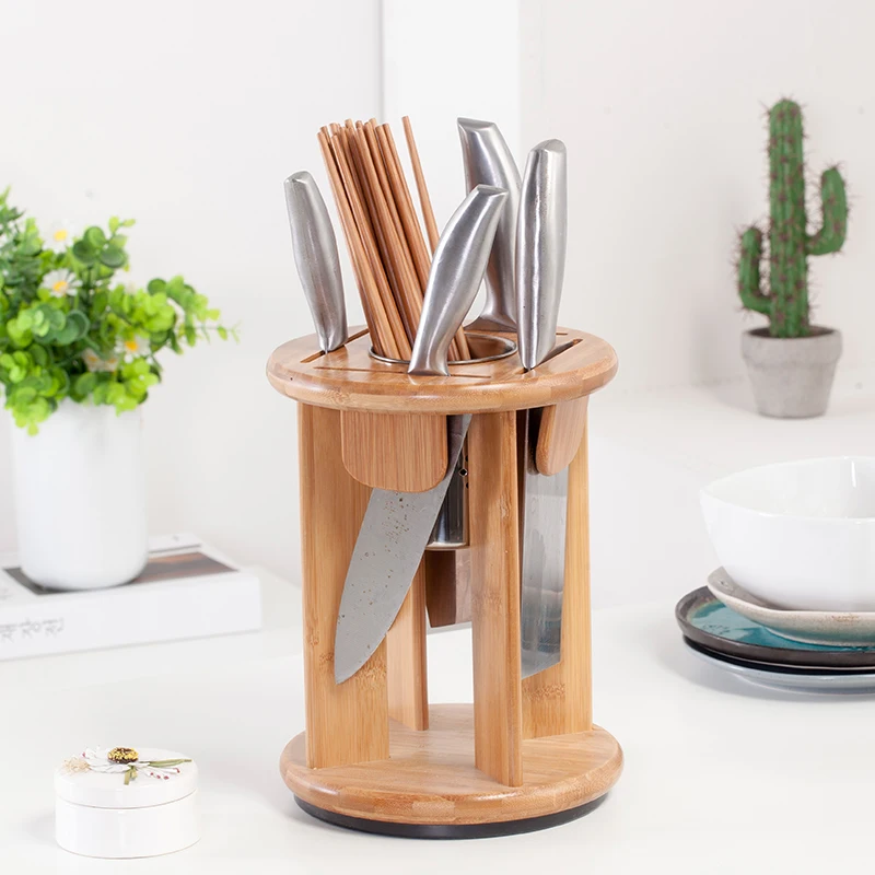 

Square Round Wooden Knife Holder Bamboo Kitchen Rack Storage Rack Home Creative Tool Storage Box Combination Knife Holder 40