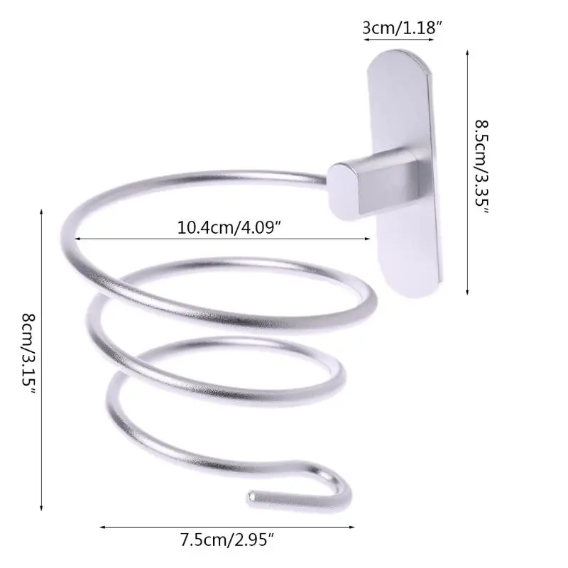 Настенный держатель для фена, стойка, самоклеющаяся, пространство, алюминий, полка для ванной, подставка для хранения, без ногтей, без бурения